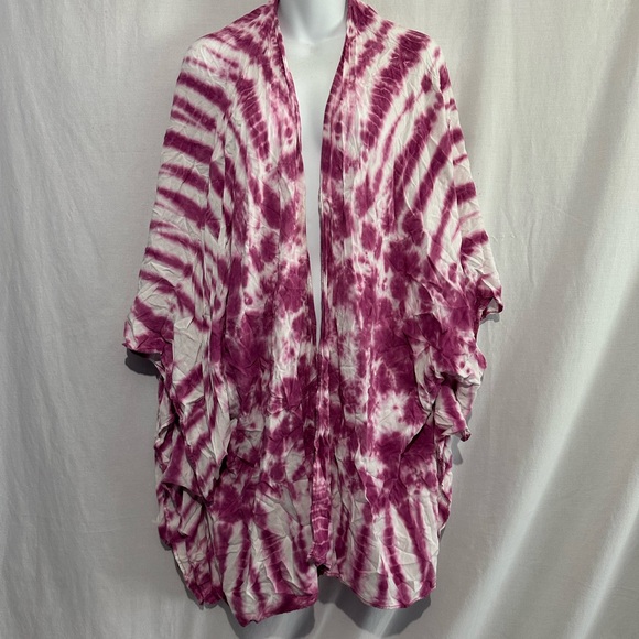 Catherines Sweaters - Catherines Pink White Tie-Dye Cardigan Kimono Women’s Size 2XL